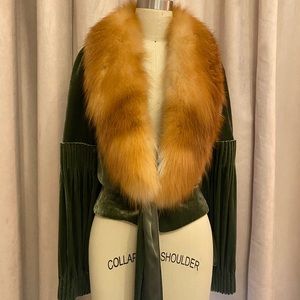 John Galliano olive green velvet jacket with fox fur collar circa 2005